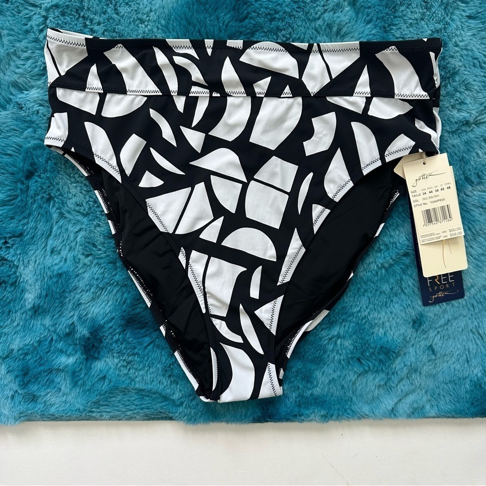 Gottex Women’s Monochrome Abstract Bikini Bottom Size 14
